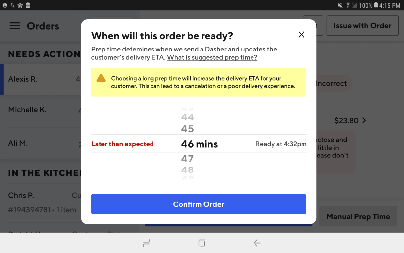 Tablet Suggested Prep Time Feature